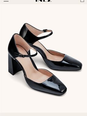 Inez Cleo size 7.5  Patent Mary Jane Block Heel Pumps - Black